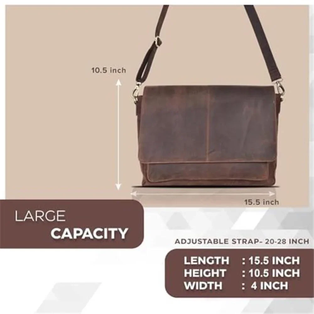 Full Grain Leather Laptop Messenger Satchel Work Crossbody Shoulder Bag